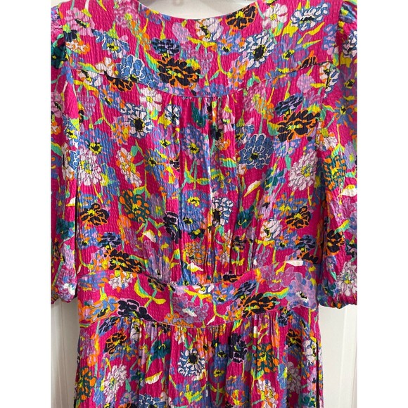 Tanya Taylor Nat Women’s Silk Mini Dress size 2 NWOT V-Neck Hot Pink Floral $495 - Picture 10 of 12